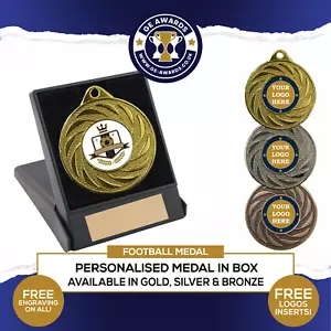 Personalised Football Medal in a Box with Free Engraving - Picture 1 of 3