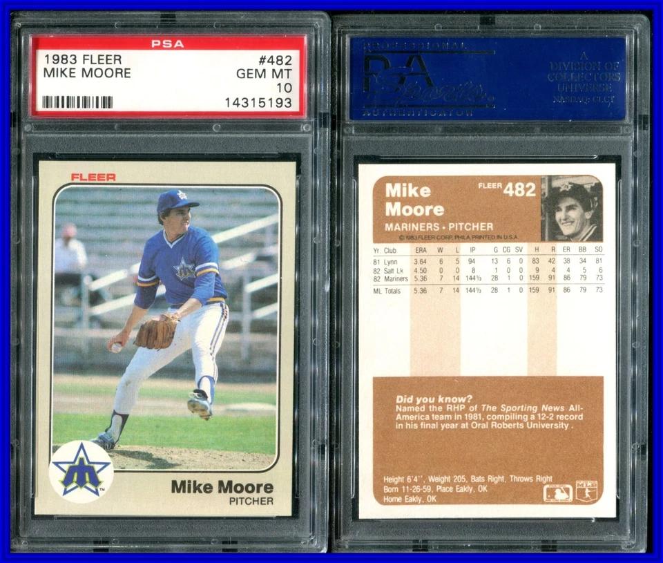 PSA 10 1983 Fleer #482 Mike Moore RC Seattle Mariners POP12 - Image 1 of 1