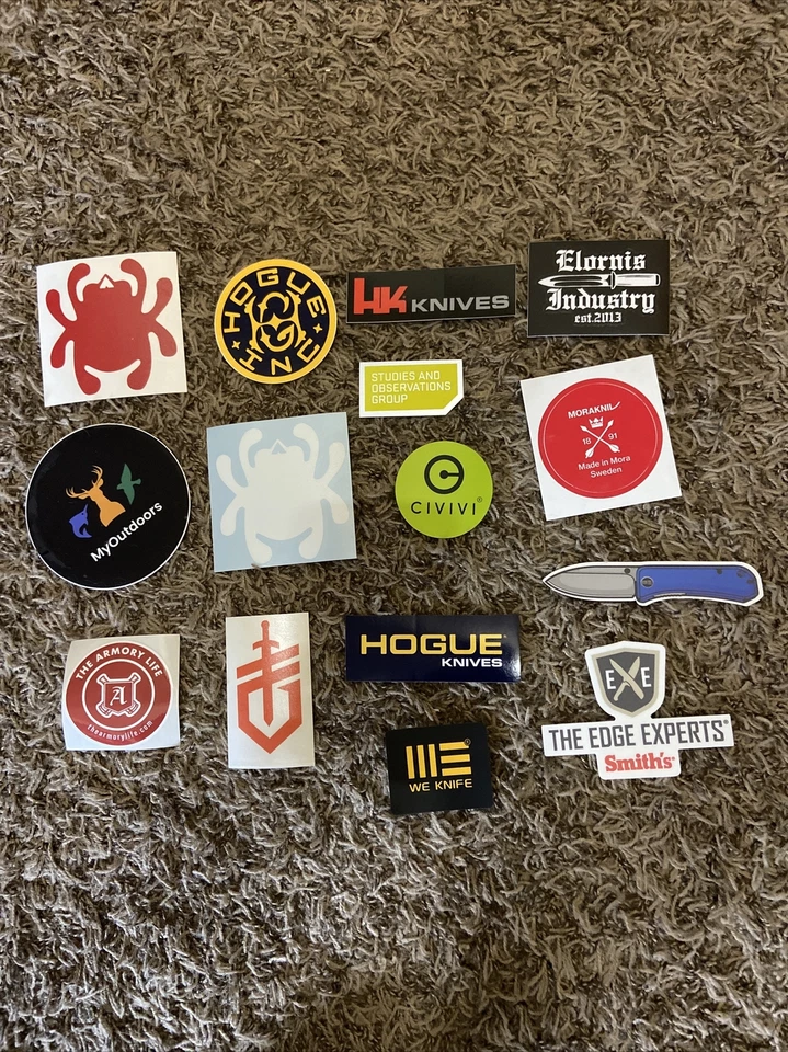 15 All Knives Stickers Hogue Spyderco Gerber HK Smiths Civivi - Image 1 of 1