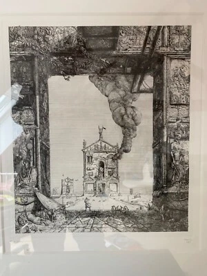 Le Temple Incendié, 1983 n°65/100.  Gravure de Philippe Mohlitz (1941-2019)  - Photo 1/4