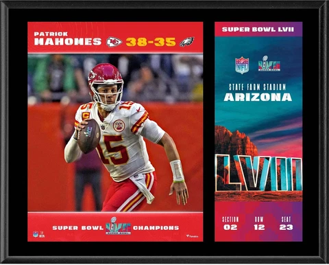 Patrick Mahomes KC Chiefs 12x15 Super Bowl LVII Champs Plaque w/Ticket Cover