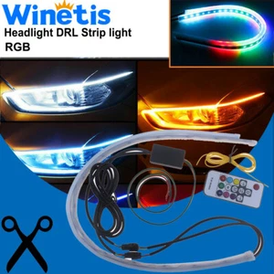 2X 60CM Remote Control RGB Multi-Color LED Strip Daytime Running Light HeadLight - Picture 1 of 8