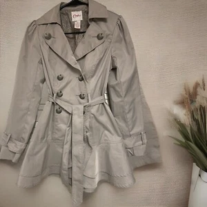 Vintage Y2K Caramelle Doppiopetto Ruffle Flair Cintura Trench Tasche Donna S - Foto 1 di 16