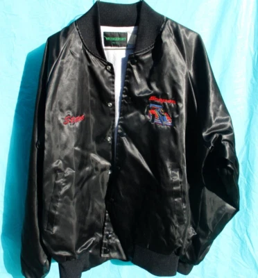 Vtg SNAP-ON F-1 Black {42-44} L-lined windbreaker STEVE script USA Bridgeport - Image 1 of 4