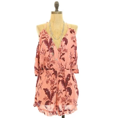Topshop Nordstrom Romper M Cold Shoulder Short Sleeve Floral Pink Casual B27 - Image 1 of 4