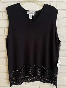 Joseph A. Gr. 2XL ärmelloses Strick Tank Top schwarz Häkel Quadrate & Perlen NEU - Bild 1 von 6