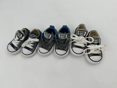 Baby Boy Converse Shoe Lot of 3 All Size 3 Navy And Grey 2 Tie 1 Slip ON - Image 1 of 4