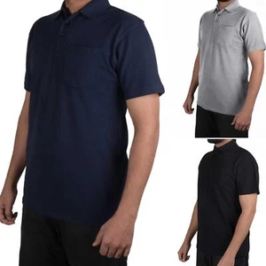 Mens Polo Shirts Casual Work T Shirt Pocket Plain Pique Classic Short Sleeve Tee - Picture 1 of 10