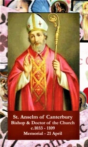 Saint St. Anselm of Canterbury + Prayer (2" x 3 1/2") Heavy Paperstock Holy Card - Picture 1 of 2