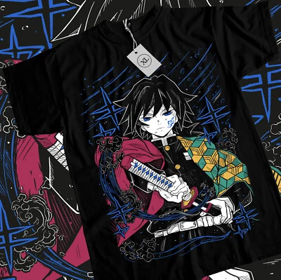 MY01XOP Giyu Tomioka T-Shirt Demon Slayer Kimetsu No Yaiba Anime Black Shirt Size S_5XL