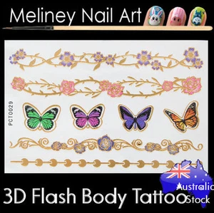 3D Flash Tattoo PCT0029 Gold Metallic Body Art Fashion Jewellery Butterfly - Picture 1 of 1