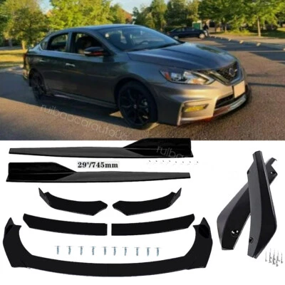 For Nissan Sentra 2000-21 Black Front Bumper Lip Splitter+29"Side Skirt+Rear Lip Foto 1 de 4
