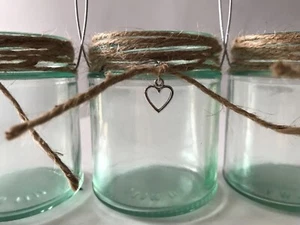 Hanging glass jar hint of green tea light holder heart wedding candle Lantern - Picture 1 of 10