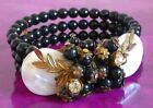Vintage Miriam Haskell Unsigned Mop & Crystal Accents 3 Strand Beaded Bracelet-