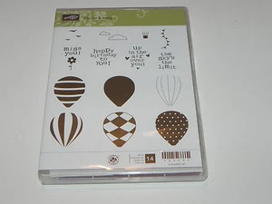 Stampin Up Up Up & Away CLEAR Mount Stamp Set of 14 NEW Hot Air Balloon - Picture 1 of 2