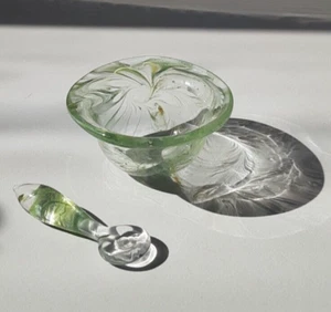 Handgefertigte Moosgrün Transparent Offen Salzschale und Löffel Set Glas Wohndeko - Bild 1 von 8