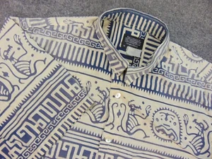 J Peterman Co. Shirt Mens Med Black White Aztec Reverse Print - Picture 1 of 8