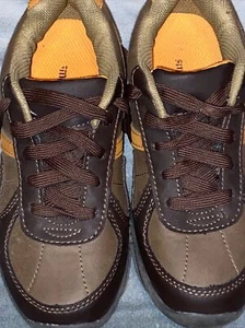 Boys Smart Fit Brown & Orange Lace Up Sneakers - Size 2 - Picture 1 of 6