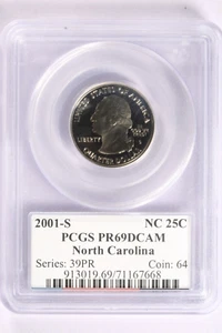 Dólar cuarto estatal Carolina del Norte 2001 revestido 25C PCGS PR69DCAM - Imagen 1 de 4