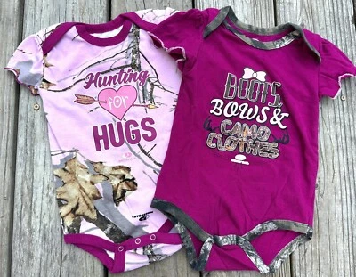 Baby Girls Mossy Oak Bodysuit 18 Months Pink Camo Outfit Set 2pc 0028 - Image 1 of 4