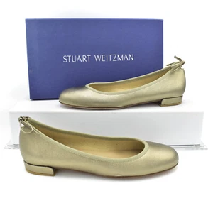 New $335 Stuart Weitzman Ballet Flats Ale Washed Nappa sz 7 Muted Gold Metallic - Picture 1 of 7