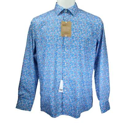 Мужская рубашка с длинным рукавом Blue Fish Print Bar III 100% хлопок легкий уход, размер XL - Изображение 1 из 4