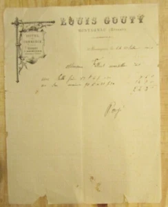 1910 INVOICE LOUIS GOUTY MONTAGNAC HÉRAULT HOTEL DU COMMERCE STABLES DISCOUNTS - Picture 1 of 1