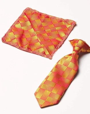 Tie Boys Sz One Size Diagonal Striped Clip On Orange And Gold Holiday Wedding - Image 1 of 4