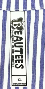 Beauties Top Girls Button Front Cold Shoulder Long Sleeve Blue and White - Picture 1 of 9
