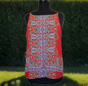 VERSE rot blau Paisley ärmellos Cami Tank Bluse Top Made USA Boho Ethno M/L - Bild 1 von 9