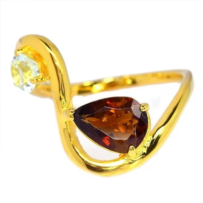 ANILLO TOPACIO BLANCO REDONDO CORTE PERA TOUMALINA MARRÓN PLATA ESTERLINA 925 TALLA 5,75 Foto 1 de 4