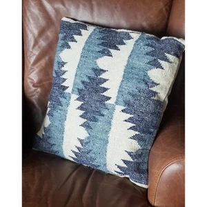 Artisan Blue Wool Throw Pillow, 17.7x17.7in - Picture 1 of 2
