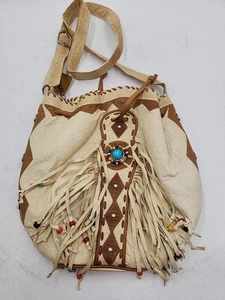 NEW Viva Bags of California Leather Crossbody Beaded bag w/Fringe Western - Picture 1 of 12