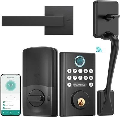 HEANTLE Smart Front Door Lock Set with Handle WiFi Keyless Fingerprint Deadbolt - Image 1 of 4