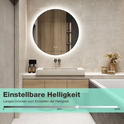 Runder Badezimmerspiegel mit Licht 3 Lichtfarbe GIMBELEN, Dimmbar, Touchschalter - Bild 1 von 4