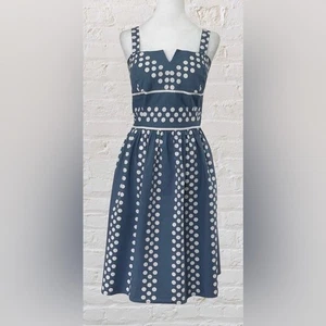 Abito midi svasato Madison Leigh blu a doghe a pois retrò anni 50 nuovo con etichette 16 XL - Foto 1 di 5