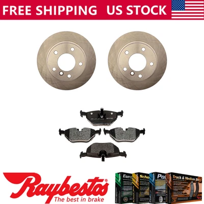 Rear Kit Brake Rotors + Metallic Pads & Hardware For 1992-1995 BMW 318i - Image 1 of 4