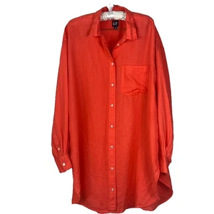 Gap Tunic Shirt Womens XL Tall 100% Linen Button Up Orange Beachy - Picture 1 of 8