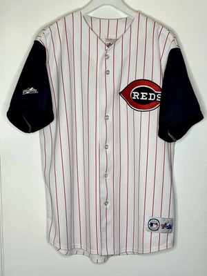 KEN GRIFFEY JR. Cincinatti Reds VINTAGE Majestic Pin Striped MLB Jersey sz XL - Image 1 of 4