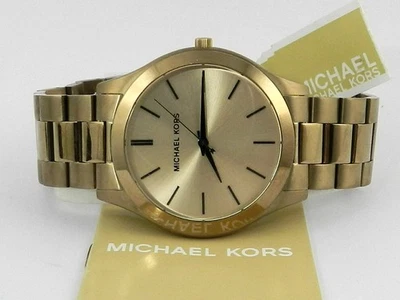 Michael Kors Men's Slim Runway Quartz Beige Gold-Tone Stainless Steel Watch - Image 1 of 4