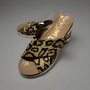 Sam Edelman Shoes Women's 7.5 Audrea Slide Sandals Cross Strap Haircalf Leopard - Picture 1 of 6