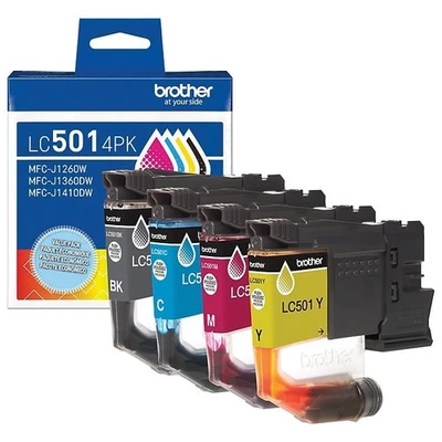 Original Brother LC501 Black Cyan Magenta Yellow Ink Cartridges 1260, 1360, 1410 - Image 1 of 4