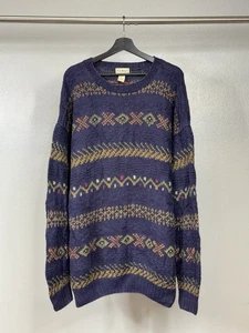 Vtg L.L. Bean Ramie Cotton Sweater Men’s XL Navy Purple Southwest Geometric - Picture 1 of 8