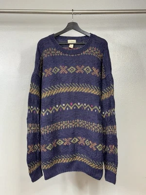Vtg L.L. Bean Ramie Cotton Sweater Men’s XL Navy Purple Southwest Geometric - Image 1 of 4