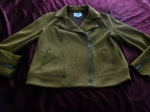 OLD NAVY DAMEN KURZJACKE SCHOKOBRAUN POLYESTERMISCHUNG KUNSTWILDLEDER GRÖSSE M - Bild 1 von 10