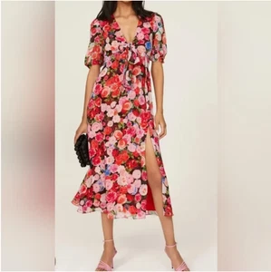 Mac Duggal Neu mit Etikett Blumendruck Midikleid Größe 2 - Bild 1 von 8