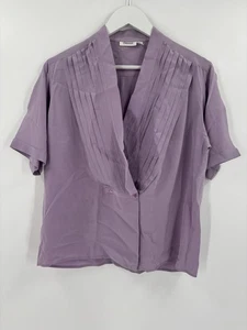 Omanti Vintage Blouse Womens 10 Lavender Purple 100% Silk Pleated Short Sleeves - Picture 1 of 16