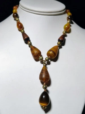 "Collar Colgante Boho Artesano Imitación Ámbar Resina Madera Lágrima Declaración 18"" + Ext" Foto 1 de 4