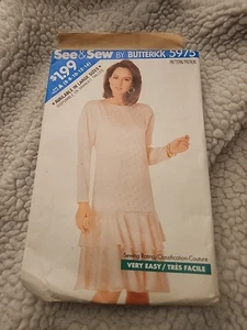 Vestido Butterick See&Sew Misses 1987 patrón #5975 talla 6-14 corte - Imagen 1 de 5
