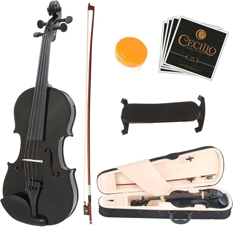 Violín Mendini de Cecilio para principiantes, niños y adultos con estuche rígido, 4/4 - negro Foto 1 de 1